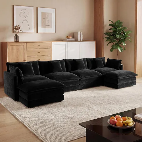 Vista 10 de Sofá modular modular con otomano: sofá moderno en forma de L de 76.7 pulgadas, cómodo sofá biplaza, sofá de 3 plazas de felpilla con almohada