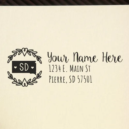 Vista 82 de State of Alabama Wreath Duo Hand Address Stamp - Personalized Rubber Stamp Montaje manual Duo