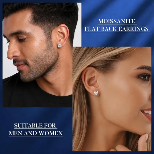 Vista 2 de Moissanite Flat Back Earrings, 0.2-2ct Lab Created Moissanite Bisel redondo