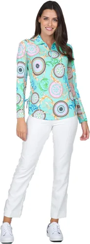 Vista 2 de IBKUL Athleisure Wear 48654 - Polo de manga larga con protección solar UPF 50+ Icefil Cooling Tech Debbie Print de longitud ajustable