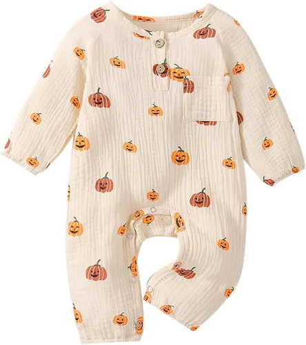 Vista 109 de Disfraz de Halloween para bebé niño y niña, mameluco de manga larga con diseño de calabaza, mameluco para Halloween