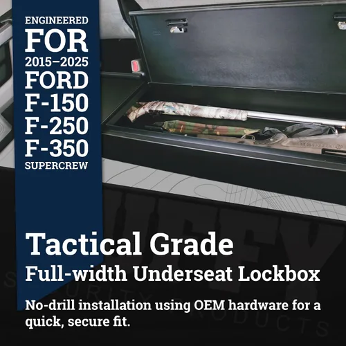 Vista 4 de Tuffy Caja fuerte de seguridad de ancho completo debajo del asiento para Ford F-150, F-250 y F-350 SuperCrew (2015-2025), caja fuerte de seguridad