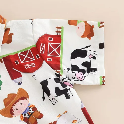 Vista 5 de Ropa de verano para bebé niño, manga corta, estampado de dibujos animados, corbatín, camiseta de manga corta, pantalones cortos, 2 piezas, atuendo
