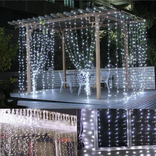 Vista 2 de Serie de luces brillantes de 33 pies, 100 focos LED con controlador para árbol de Navidad, jardín, patio, multi-cable color blanco o multicolor