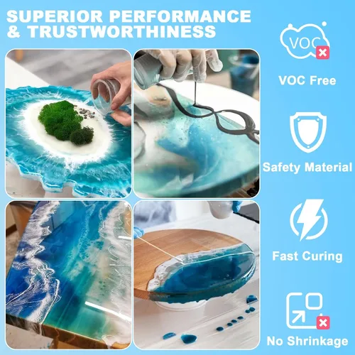 Vista 4 de Resina epoxi – Kit de resina de 32 onzas, kit de resina epoxi transparente, sin amarillamiento y sin burbujas para arte, manualidades, joyería