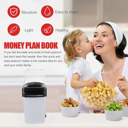 Vista 6 de PRETYZOOM Pequeña máquina de palomitas de maíz para uso doméstico, portátil, ligera, eléctrica, para cocina, dormitorio, oficina