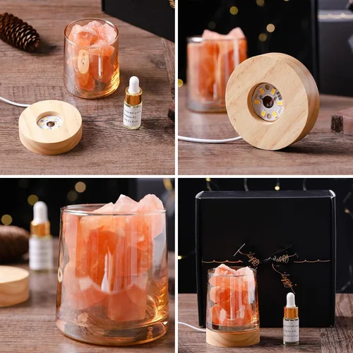 Vista 7 de Difusor de aceite esencial de piedra de sal del Himalaya, juego de regalo de aceite esencial de lavanda, difusor de aromaterapia natural