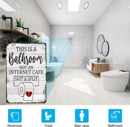 Vista 2 de Letreros decorativos de metal con texto en inglés «This Is A Bathroom Not An Internet Cafe»
