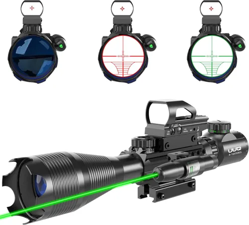 Vista 8 de UUQ 4-16x50 Alcance táctico de rifle rojo/verde iluminado buscador de retícula W/mira láser y vista de punto reflejo holográfico