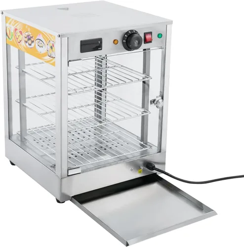 Vista 6 de Calentador de pizza de 3 niveles, calentador eléctrico de alimentos comercial con iluminación estantes extraíbles para encimera, calentador