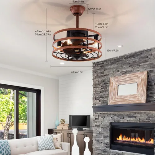 Vista 3 de OUKANING Ventilador de techo enjaulado con luz, reversible de 3 velocidades ajustables, ventilador de techo sin aspas con control remoto