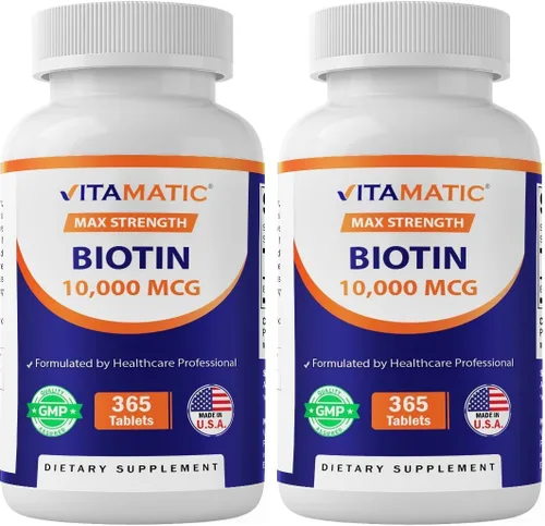 Vista 9 de Vitamatic Biotina 10,000 mcg (10 mg) para cabello, piel y uñas más fuertes - 365 tabletas veganas - también llamada vitamina B7