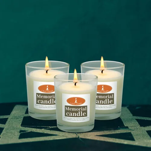 Vista 3 de Paquete de 20 velas conmemorativas de Yahrzeit de cristal, buenas para las fiestas de Yizkor y Yom Kippur, Ner Neshama en vaso de vidrio