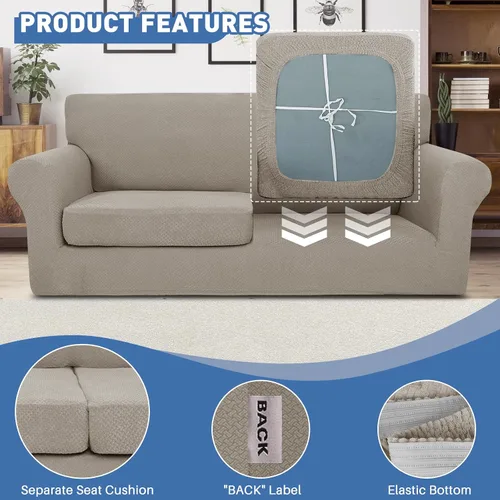 Vista 4 de JIVINER Fundas de sofá de 3 piezas para sofá de 2 cojines, funda elástica para sofá con 2 fundas de cojín de asiento extra grandes, fundas gruesas