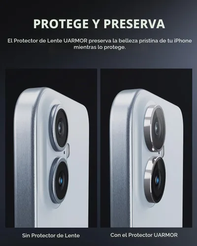Vista 4 de UARMOR - Protector de lente de cámara compatible con iPhone 17, 16 y 16 Plus: vidrio templado 9H y cubierta de aluminio, transparente HD, kit