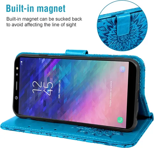 Vista 4 de Funda de teléfono para Samsung Galaxy A6 (2018) con protector de pantalla de vidrio templado y cubierta delgada de cuero, soporte para tarjetas