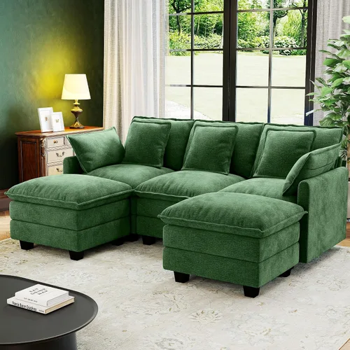 Vista 17 de Seccional Cloud Couch de 107", Sofá Seccional Modular en Forma de U, Sofá de Asiento Profundo de 4 Asientos con 6 Almohadas Extraíbles Lavables y 2
