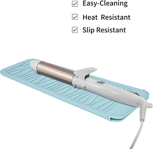 Vista 3 de Alfombrilla de silicona resistente al calor con bolsa para herramientas de peinado del cabello, 1 unidad, gris, silicona, plana, cabello seco, 11 x