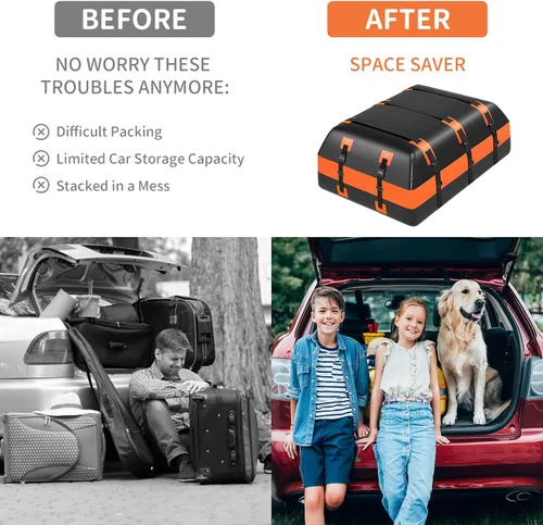 Vista 3 de Bolsa de carga impermeable de 21 pies cúbicos para techo de automóvil, resistente 840D, con alfombrilla antideslizante, bloqueo de equipaje, 6