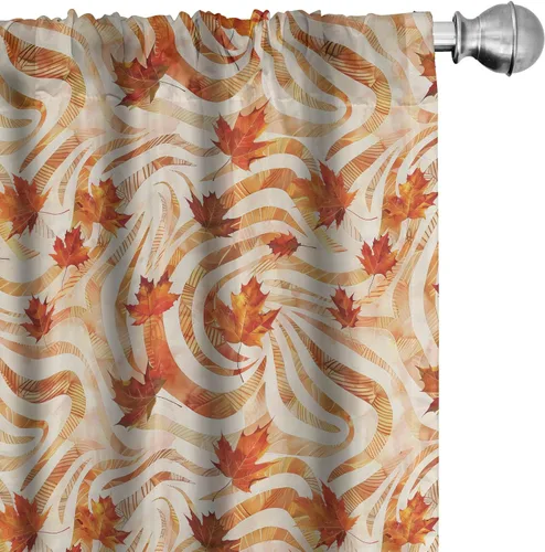 Vista 3 de Ambesonne Paquete de 2 cortinas otoñales para ventana, diseño otoñal con formas intrincadas en espiral y estampado de hojas voladoras, juego ligero