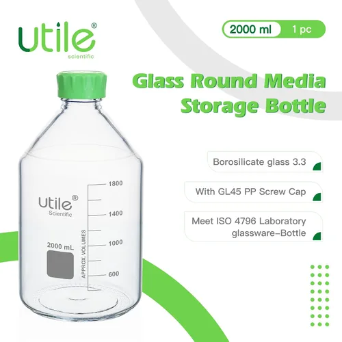 Vista 5 de Utile Botella de medios, 3.3 botellas de almacenamiento de vidrio de borosilicato con tapas, botellas de medios de laboratorio de 67.6 fl oz