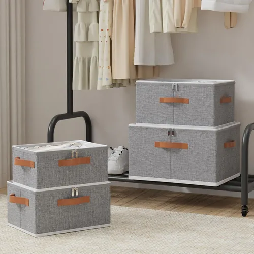 Vista 3 de OUTBROS Contenedores de almacenamiento grandes con tapa, bolsas de almacenamiento plegables y asa, cajas de almacenamiento con cremallera