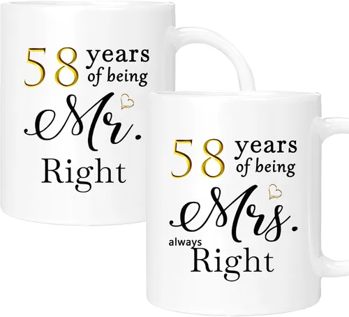 Vista 57 de Juego de 2 tazas de café para el 10º aniversario, regalos de boda para parejas, padres, hombres, mujeres, marido, esposa, él, ella, caja de regalo