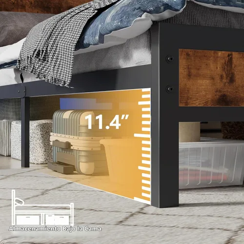 Vista 6 de Furnulem Base de cama tamaño individual con luces LED y estación de carga, base de cama con cabecera de almacenamiento de madera, cama de plataforma
