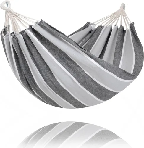 Vista 32 de SUNCREAT Hamaca de camping de lona para 2 personas, hamaca doble de viaje, capacidad de 475 libras, natural