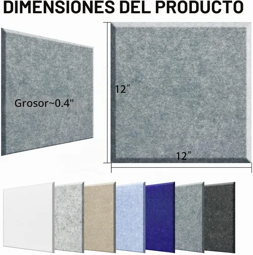 Vista 2 de SHJADE 12 paneles acústicos autoadhesivos, acolchados cuadrados a prueba de sonido, paneles de amortiguación de sonido de 12 x 12 x 0.4 pulgadas Gris