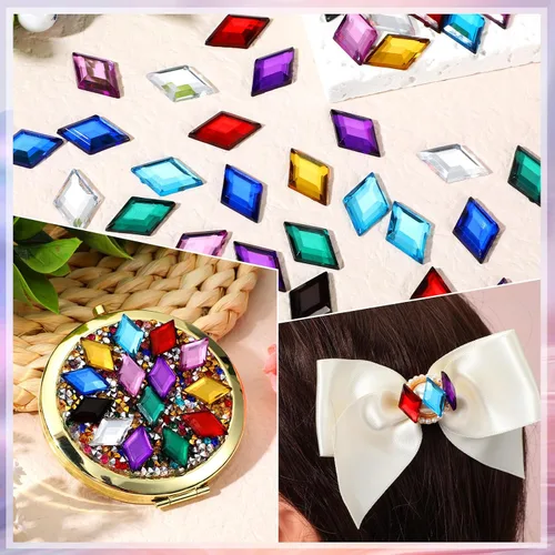 Vista 5 de 100 piezas de diamantes de imitación acrílicos con parte trasera plana, gemas de plástico para deslumbrar joyas acrílicas para hacer joyas