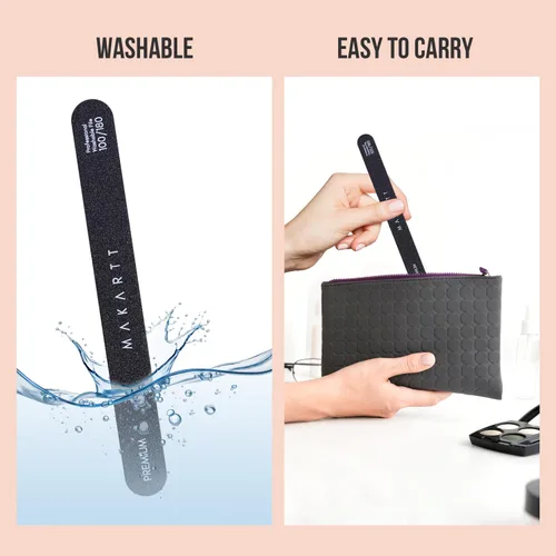 Vista 4 de Makartt Lima de uñas, tablas de esmeril de grano 100/180 para uñas, kit profesional de limas de doble cara lavables para lima de uñas media y suave