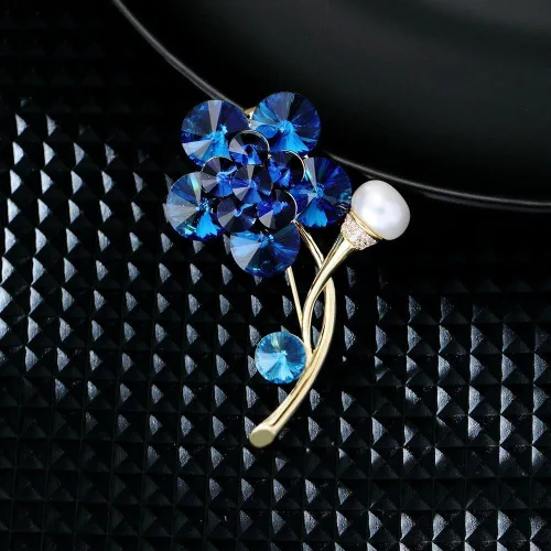 Vista 8 de Broche de perlas florales con diamantes de imitación, broche de cristal, ramo de hojas, broche de moda, accesorios de vestir de cumpleaños
