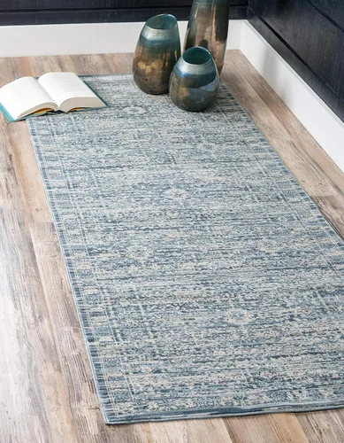 Vista 4 de Unique Loom Paris Collection - Alfombra de abedul (2 pies 7 pulgadas x 6 pies, color azul/beige)