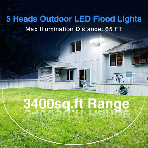 Vista 5 de Luz de inundación LED para exteriores de 120 W, luces de seguridad exteriores de 5 cabezales, 6500 K súper brillante, resistente al agua, IP65