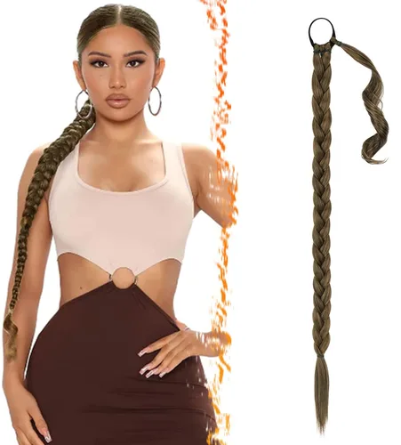 Vista 54 de Barsdar Extensión de 26 Pulgadas de Cola de Caballo Trenzada Larga con Banda Elástica - Extensiones de Cabello en Cola de Caballo Recta y Elegante