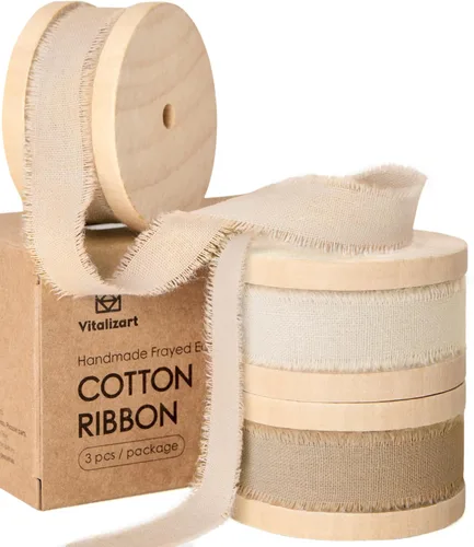 Vista 13 de Vitalizart Cinta de algodón azul bebé hecha a mano con flecos de 5/8 pulgadas x 21 yardas, cintas de algodón natural puro para envolver regalos