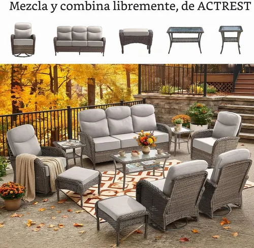 Vista 5 de Sofá de lujo para patio, sofá de mimbre para exteriores con cojines sonrientes de 6 pulgadas, respaldo alto, resistente, cómodo, mimbre marrón