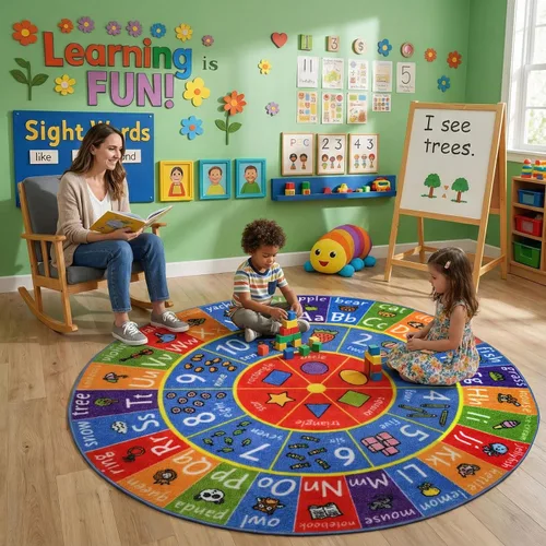 Vista 9 de KC Cubs Alfombra educativa antideslizante con alfabeto, números y formas de 3 x 3 pulgadas, para niños, guardería, aula, sala de juegos, guardería