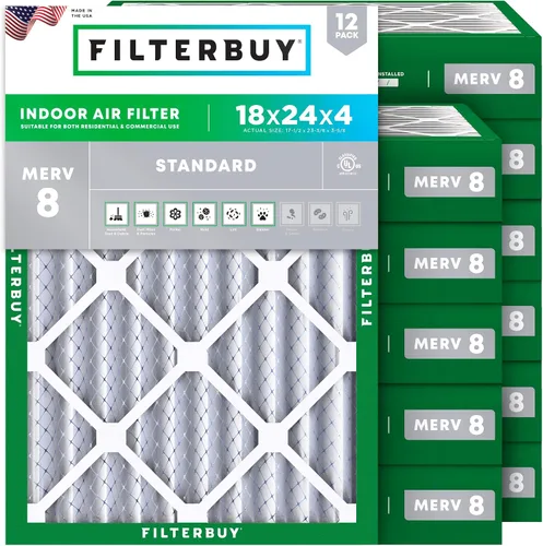 Vista 67 de Filterbuy Filtro de aire MERV 8 de 8 x 14 x 1 pulgadas para defensa contra el polvo y las alergias (paquete de 12), electrostático plisado HVAC