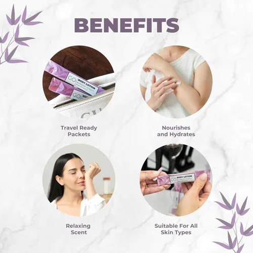 Vista 5 de Go Essentials Paquetes individuales de loción de viaje – Loción corporal y de manos para piel hidratada y artículos de tocador de tamaño de viaje.