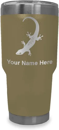 Vista 11 de LaserGram 20oz Vacuum Insulated Tumbler Mug, Gecko, Personalized Engraving Included (Black)