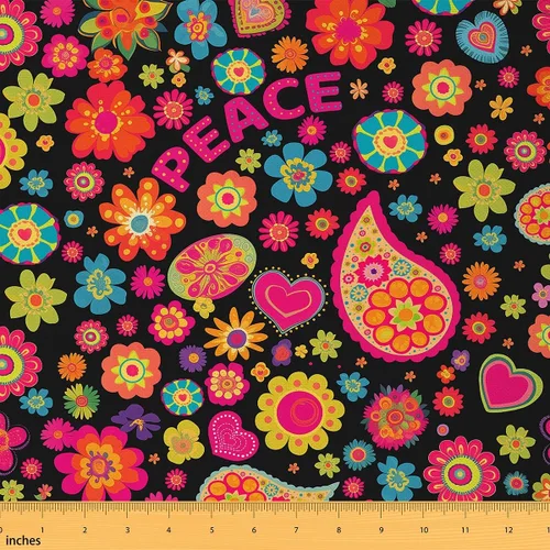 Vista 21 de Feelyou Tela de Flores Groovy por Yarda 1 Yarda Niños Retro Floral Boho Tela de Tapicería para Sillas para Niños Niñas Adolescentes Años 70 Hippie