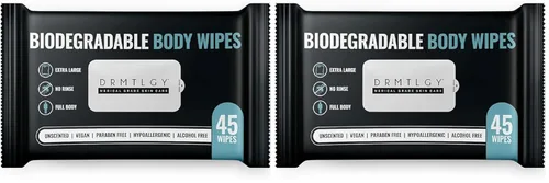 Vista 9 de DRMTLGY Toallitas de ducha para cuerpo y cara para mujeres y hombres, 45 toallitas. Toallitas de limpieza XTRA grandes biodegradables sin enjuague