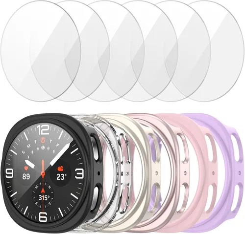 Vista 9 de JZK Juego de 6+6 fundas para Samsung Galaxy Watch 6 de 40 mm, protector de pantalla de PC duro impermeable + parachoques delgado de vidrio templado