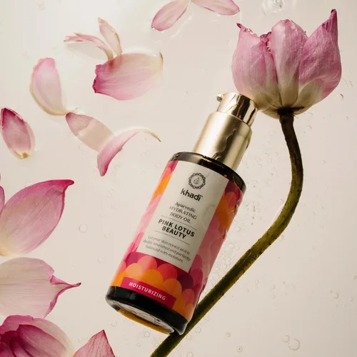 Vista 3 de khadi PINK LOTUS BEAUTY Aceite corporal hidratante ayurvédico, aceite sensual equilibrante e hidratante, 100% a base de plantas y natural, 3.38