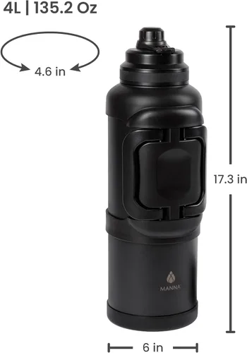 Vista 2 de Manna Titan - Jarra de acero inoxidable con aislamiento al vacío, 4 litros, recubrimiento en polvo negro