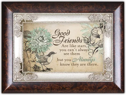 Vista 2 de Cottage Garden Good Friends are Like Stars Burlwood Jewelry Music Box reproduce para qué sirven los amigos