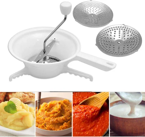 Vista 4 de Molino de alimentos de acero inoxidable con 3 discos de molienda, molino rotatorio de alimentos para salsa de tomate, puré de manzana, puré de papas