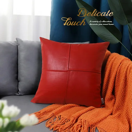 Vista 41 de BRAWARM Fundas de Almohada Decorativas de Cuero Sintético 12 X 20 Pulgadas, Fundas de Almohada Lumbar de Cuero Naranja Paquete de 2, Almohadas